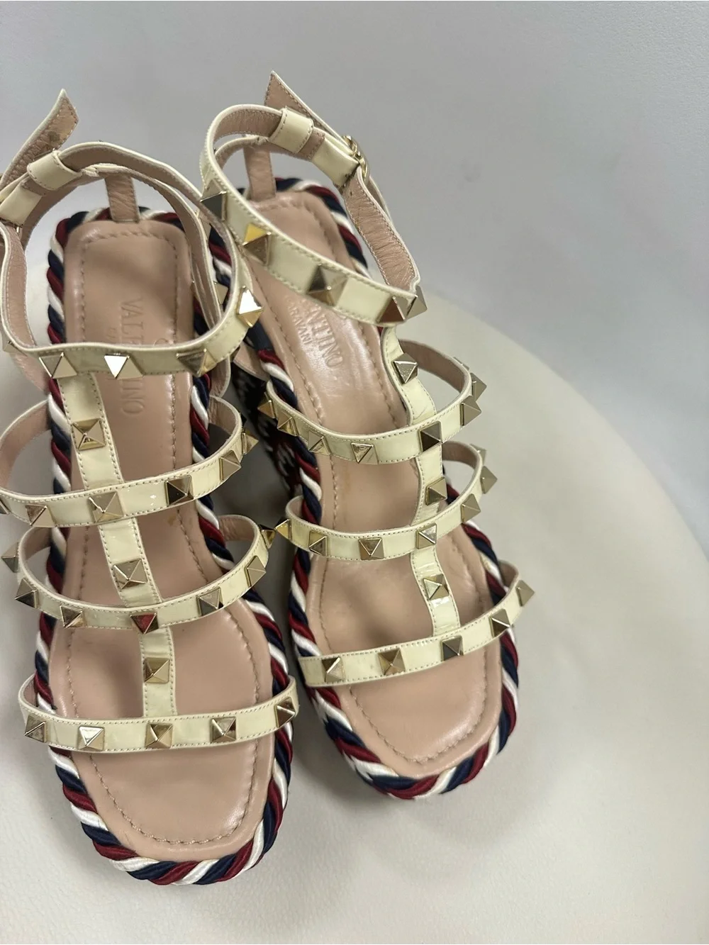 Valentino Garavani Rockstud Braided Rope Platform Wedge Sandals Size 37